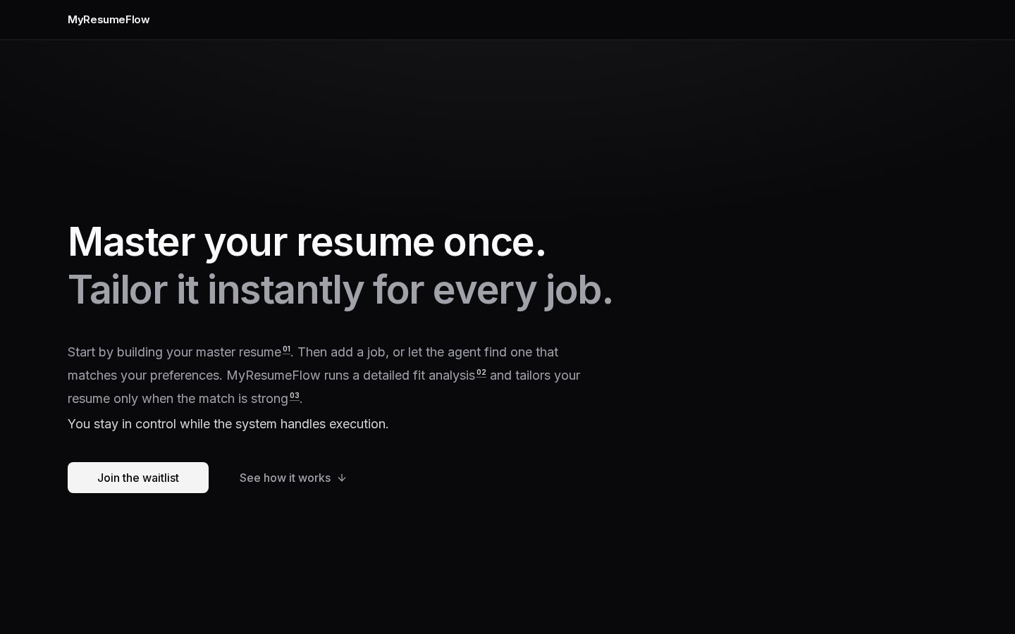 MyResumeFlow workspace — master resume and structured questions